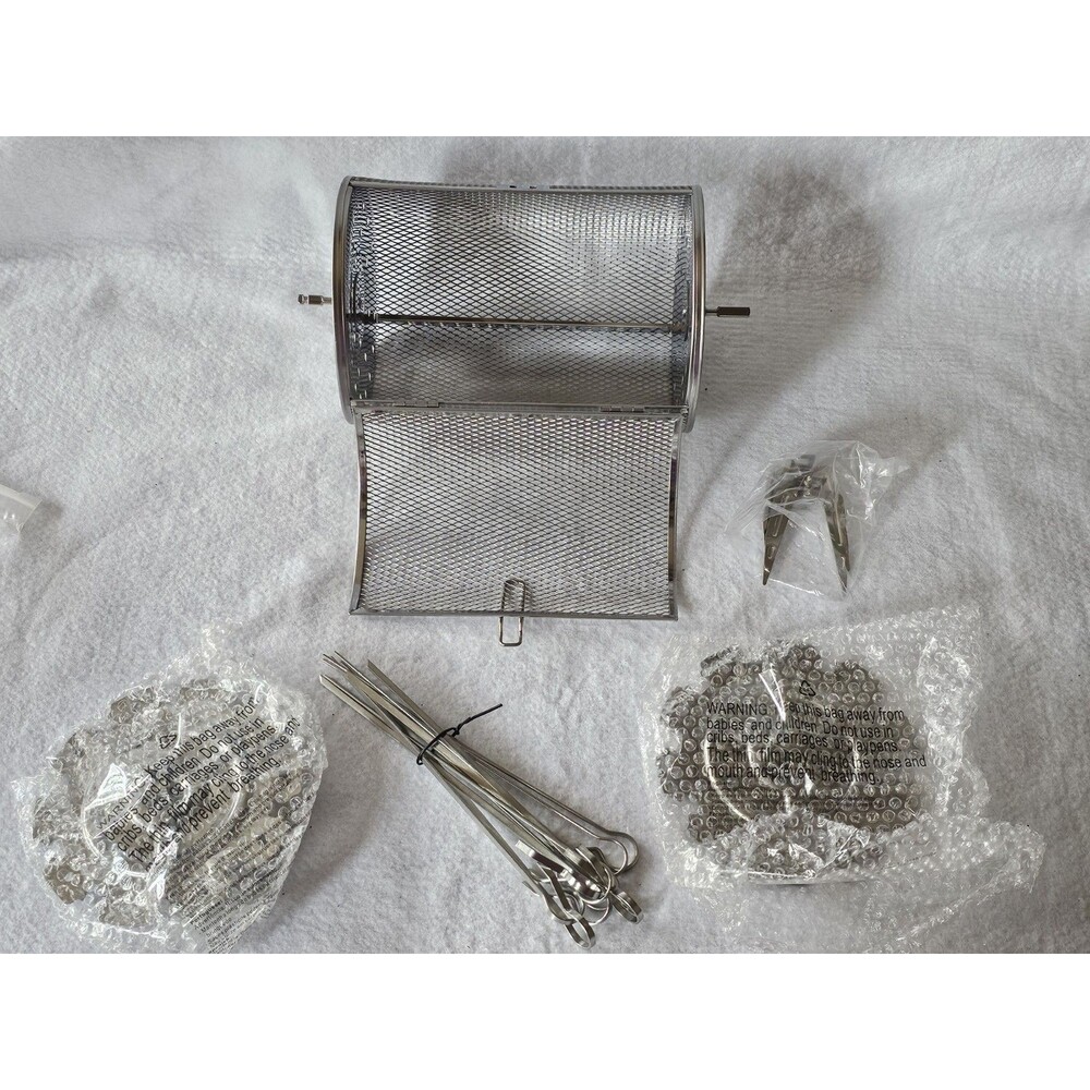 Rotisserie Grill Basket Stainless Steel Rotating Cage & Accessories